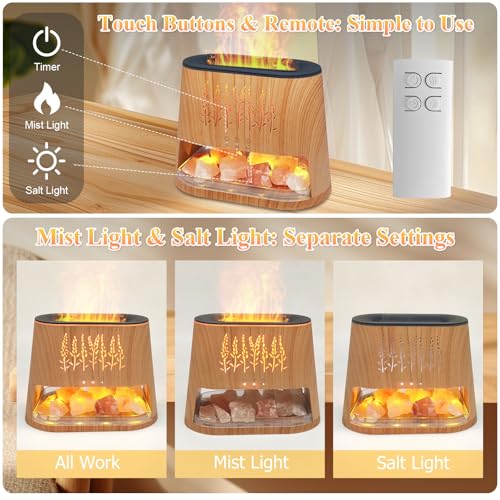 Fireplace Flame Diffuser & Himalayan Salt Lamp, 8 Colors Aromatherapy Diffuser Cool Mist Humidifier with Timer Auto Off Fu...