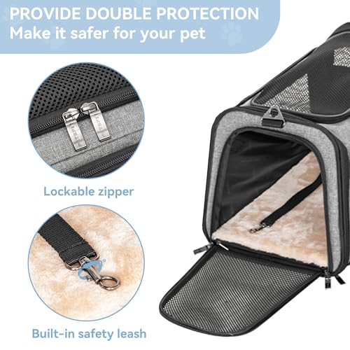 Petsfit 17" x 11" x 11" Airline-Approved Expandable Pet Carrier, 2X Square Expansion Reduces Pet Anxiety, Escape-Proof Sel...