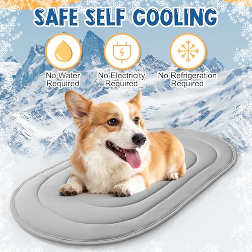 Fiwochic 4 Pack 35" x 19" Cooling Mats for Pet Dog with Storage Bags - Reversible Ice Silk & Velvet Pad Washable Summer Co...