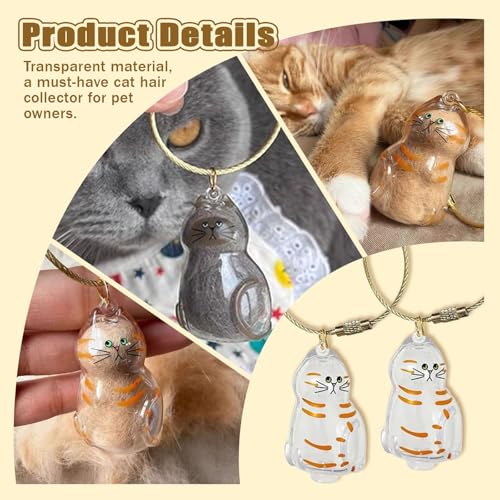 BY669QFC 6pcs Cat Fur Storage Bottle of Keychain,Transparent Pendant for Cat & Dog Hair Collection,Capsule Toys Pet Hair C...