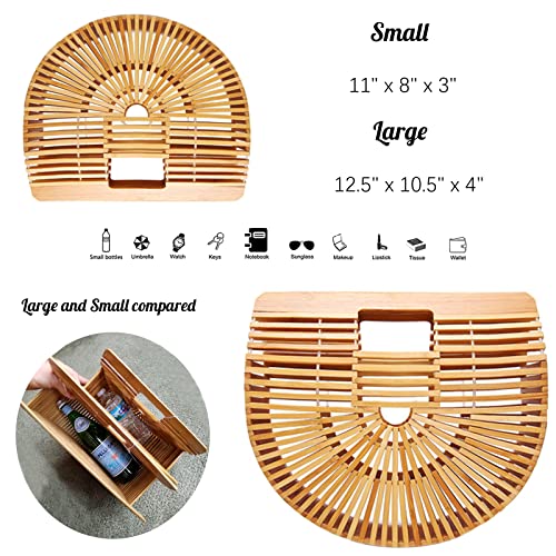 Miuco Womens Bamboo Handbag Handmade Large Tote Bag Straw Beach Bags Beach Purse Size