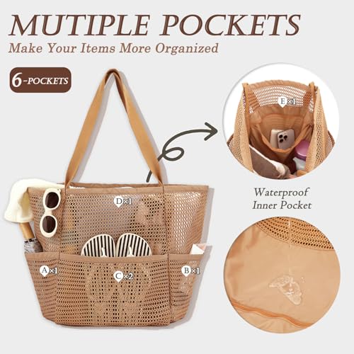 GYEUKHAM Mesh Beach Tote Bag for Women, Large Pool Bag with Water-Resistant Bottom for Cruise Travel