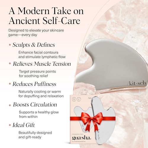 Kitsch Stainless Steel Gua Sha Facial Tools - Guasha Tool for Face, Face Sculpting Tool, Jawline Shaper, Double Chin Reduc...