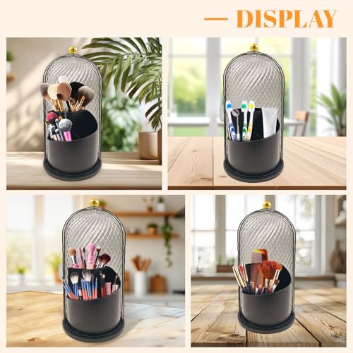 360 Rotating Makeup Brush Holder Organizer With Lid - Multifunctional Toothbrush Holder With Cover For Bathroom Countertop...