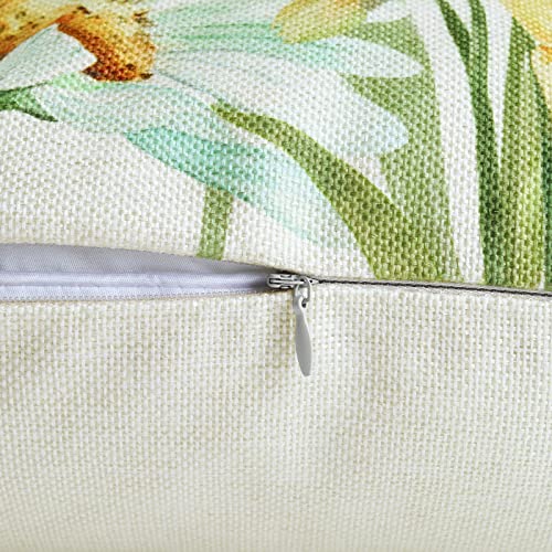 Bonhause Spring Floral Pillow Covers 18x18 Inch Set of 4, Wildflower Plant Decorative Cushion Covers, Polyester Linen Seas...