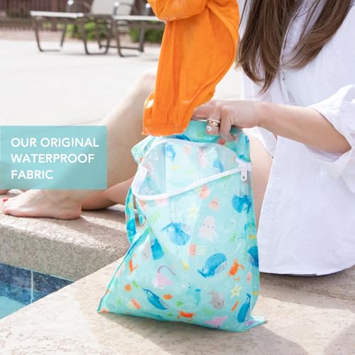 Bumkins Waterproof Wet Bag for Baby, Travel, Swim Suit, Cloth Diapers, Pump Parts, Pool, Beach, Gym Clothes, Toiletry, Hoo...
