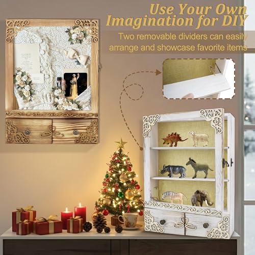 KWYADLUO 11x16 Shadow Box Frame with Light, Memorial Display Case with Shelves, Drawer and Slot for Keepsakes, Deep Memori...