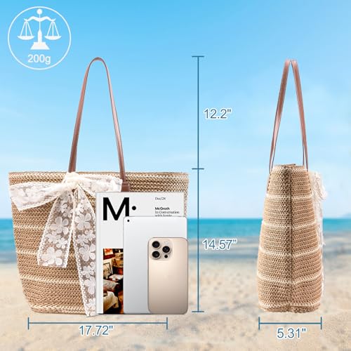 shoowyees Straw Beach Tote Bag for Women - 2026 Large Handwoven Summer Vacation Purse with Zipper for Travel Pool Shopping...