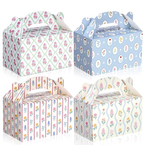 Novabright 24 Pcs Pastel Garden Floral Gift Boxes Tea Party Favor Gable Boxes with Handle Paper Candy Goodie Treat Bags fo...