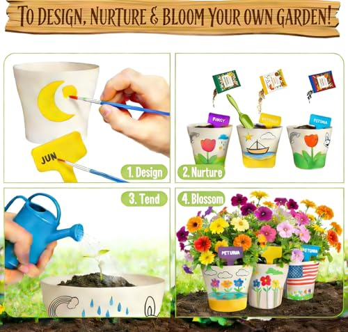 Paint & Plant Flower Growing Gardening Kit with 3 Pots for Kidz - Gardening Tools Set Easter Gifts for Girlz & Boyz Agez ...
