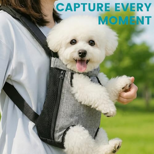 Dog Backpack Carrier, Front Pocket for Essentials, Pet Sling Front Backpack for Small Medium Dogs 10-16 Lbs, Legs Out, Adj...
