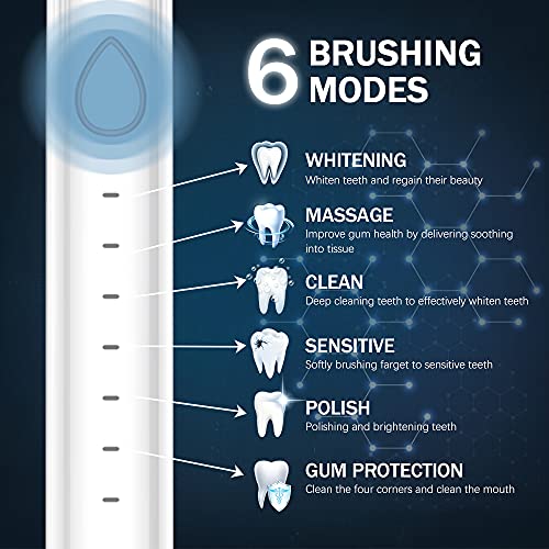 BTRICL Sonic Electric Toothbrush, USB Rechargeable Powerful Sonic Cleaning Tooth Brush with 6 Modes, 5 Brush Heads + 1 Fac...
