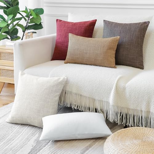 OTOSTAR Pack of 2 Throw Pillow Covers 12x20 Inch Linen Beige Pillowcases Farmhouse Decorative Solid Pillow Covers 30x50 cm...