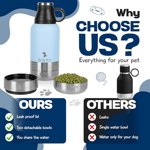 WRTZ Portable Dog Water Bottle with 2 Removable Water Bowls for Dogs – Leak-Proof Portable Dog Water Bottle - Travel Acces...
