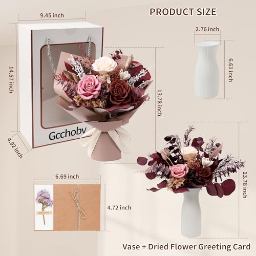 Preserved Flowers Bouquet, Real Eternal Flowers, Gifts For Women, Birthday Gifts For Mom Friends Her Girlfriend Sister, Va...