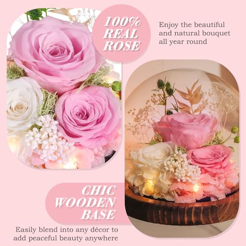 Gift for Woman Forever Flower for Delivery Prime Unique Preserved Flower Fresh Bouquet Pink Roses Birthday Gift for Her, W...