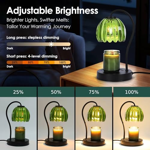 Dimmable Flower Candle Warmer Lamp with Timer, Aromatherapy Candle Lamp for Scented Candles, Modern Green Glass Candle Lam...