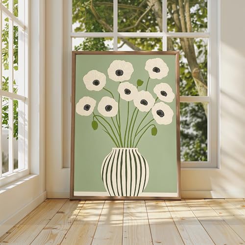 SKTBJWNYK Green Poppy Floral Wall Art,Minimalist Botanical Prints Green Abstract Poppy Painting Boho Minimalist Botanical ...