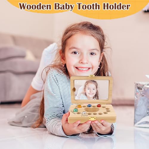 Windspeed Wooden Tooth Boxes for Lost Teeth Box Wooden Baby Tooth Holder for Toddler Milk Teeth Saver Storage Holder with ...