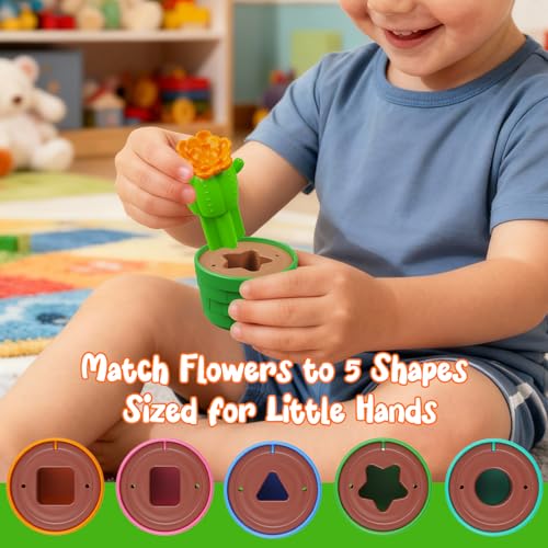 Montessori Flower Garden Building Toy for Toddlers, Gardening Set with Watering Can, Shovel, Rake, Shape & Color Sensory T...