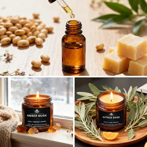 8 Pack Soy Wax Scented Candle Set - Lavender Chamomile, Citrus Sage, Amber Musk, Balsam Cedar, Coffee Whiskey - Long Lasti...