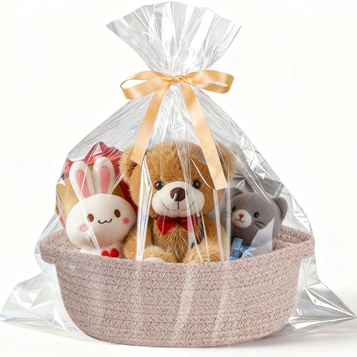 LWYMX Basket for Gifts Empty, Small Woven Basket with Bags and Ribbons, Baby Toy Baskets with Handles, Wicker Storage Bin ...