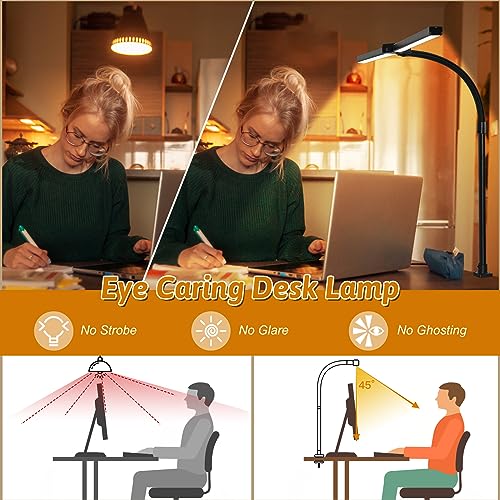 MACASA LED Desk Lamp for Office Dorm Home - Eye Caring Desk Light with Timer, Remote Control 24W Brightest Dual Screen Com...
