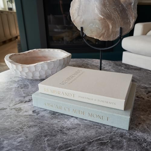 ZICOTO Set of 2 Beautiful Decorative Linen Books - Aesthetic Faux/Fake Books for Modern Home Decoration on Coffee Table, B...