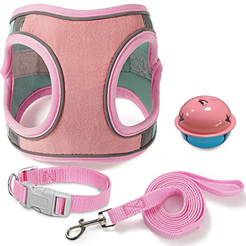 JSXD Cat Harness,Leash and Collar Set,Escape Proof Kitten Vest Harness for Walking,Easy Control Night Safe Pet Harness wit...