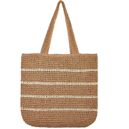 TOFUNTOY Straw Beach Bag for Women Summer Handmade Woven Shoulder Beach Tote Bag Large Capacity Tote Bag for Summer Vacation