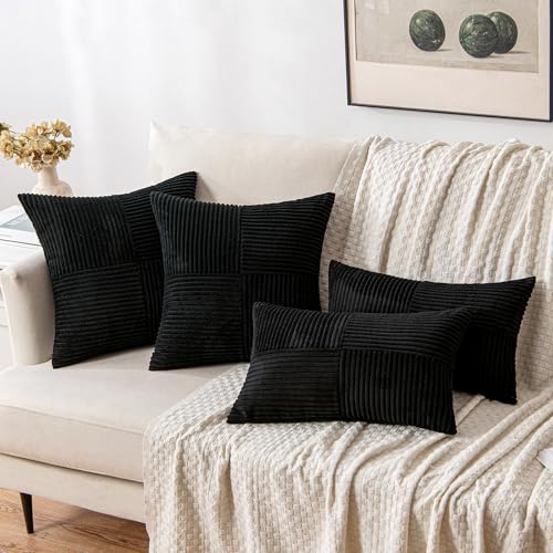 MIULEE Black Decorative Throw Pillow Covers 18x18 Inch for Couch Bed Sofa Pack of 2 Boho Farmhouse Throw Pillows Soft Cros...