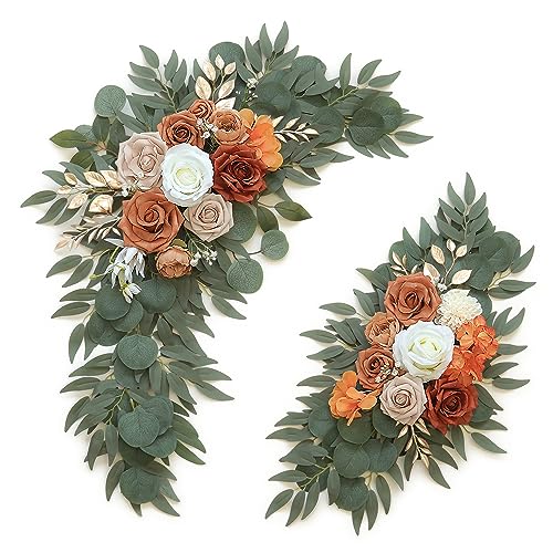 Olalaka Artificial Flower Swag Set of 2 for Wedding Welcome Signs Floral Decorations, Burnt Orange Wedding Arch Flowers fo...