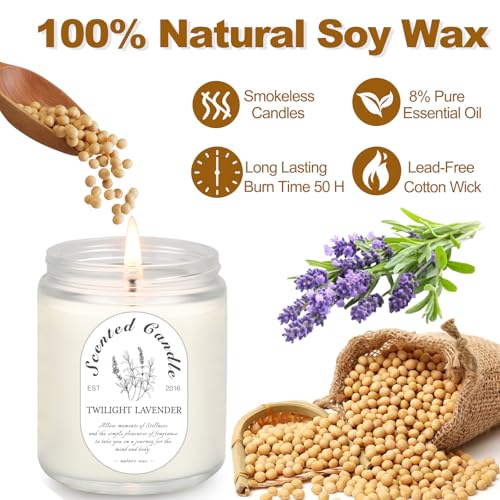 Lavender Candle Gift Set, 4 Pack Soy Wax Scented Candles for Home – Lavender, Sage & Ponderosa Pine – Aromatherapy Candles...