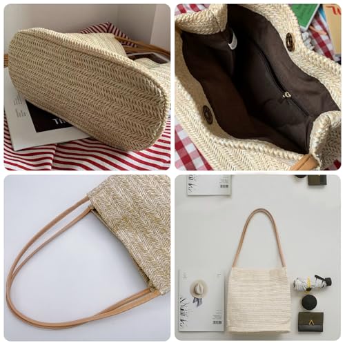 Aphoraeny Straw Beach Bag Buckets Totes Handbag Shoulder Tote Bag Straw Purse Summer Purse Women Summer Handbag