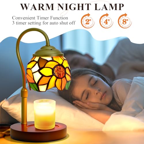 Candle Warmer Lamp - Electric Candle Lamps Timer Dimmer, Sunflower Tiffany Style Stained Glass Candle Warming Lamp Compati...