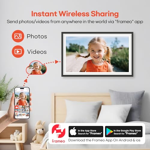 BIGASUO Digital Picture Frame Frameo 15.6" WiFi Electronic Photo Frames Large with 64GB Memory 1920x1080 IPS FHD Touch Scr...