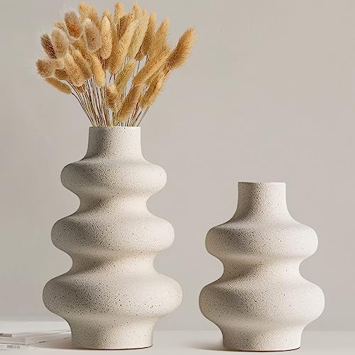Ceramic Vases Set of 2-White Vase for Modern Home Decor, Flower Vases for Aesthetic Room Decor,Boho Decor Wedding Dinner T...