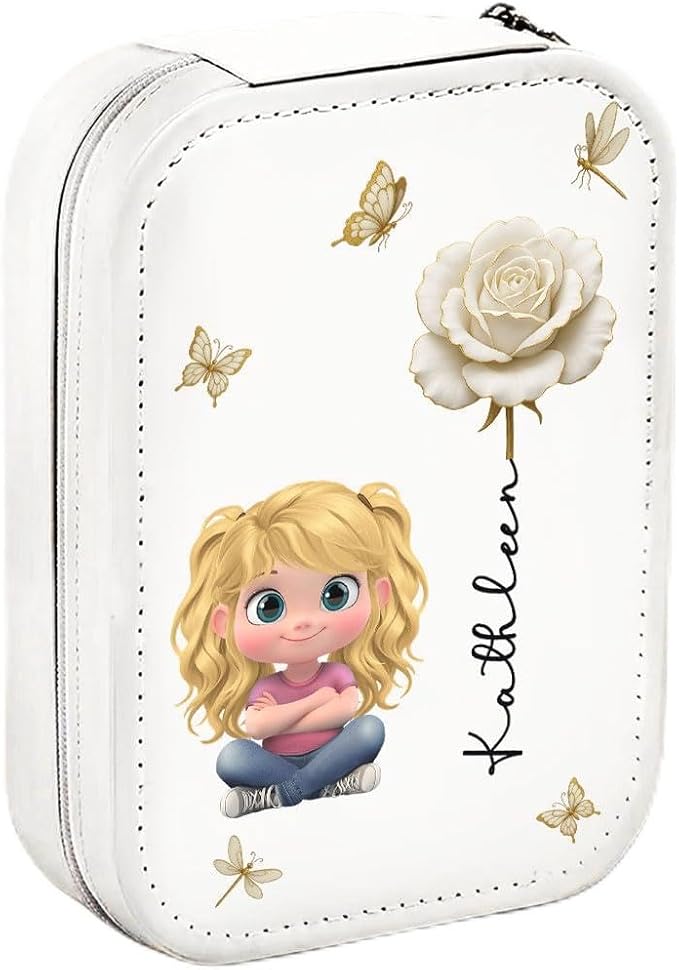Wrappiness Women & Girls Floral Makeup Box With LED Mirror - Personalized Birthmonth Flower Travel Jewelry Organizer Gift ...