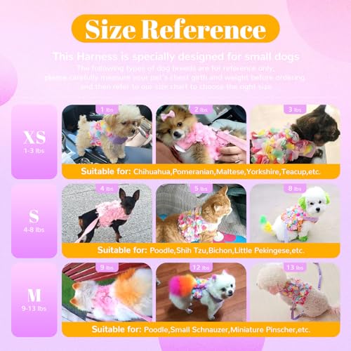 TENGZHI Cute Small Dog Harness and Leash Set Purple Lace Floral Girl Puppy Harness for Small Dogs Cats Soft Mesh Dog Vest ...