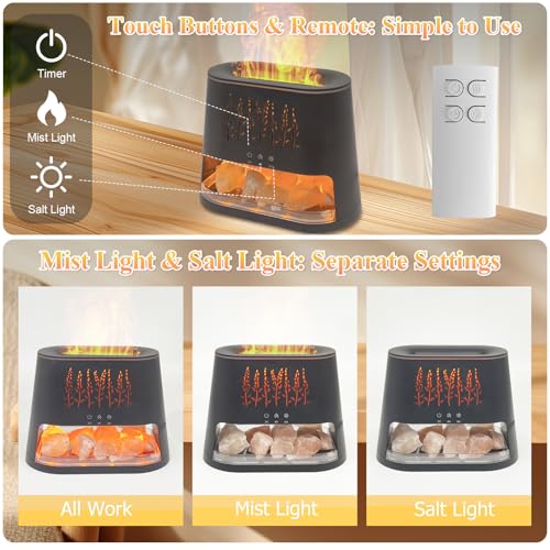 Fireplace Flame Diffuser & Himalayan Salt Lamp, 8 Colors Aromatherapy Diffuser Cool Mist Humidifier with Timer Auto Off Fu...