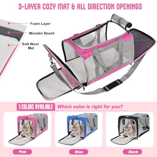 TIYOLAT Pet Carrier for Large Cats of 20 Lbs, Collapsible Carrier Bag for Big Cat or 2 Kittens,Soft Sided Puppy Carrier wi...