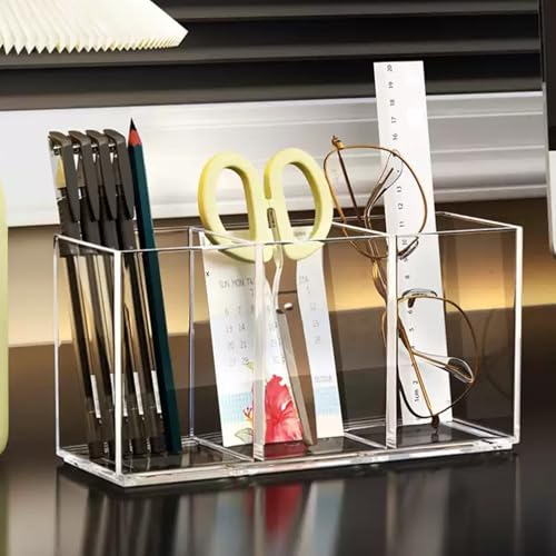 eieioo Acrylic Makeup Brush Holder, 2 Pack Clear Pencil Holder, Desk Accessories Holder with 3 Compartments, Brush Organiz...