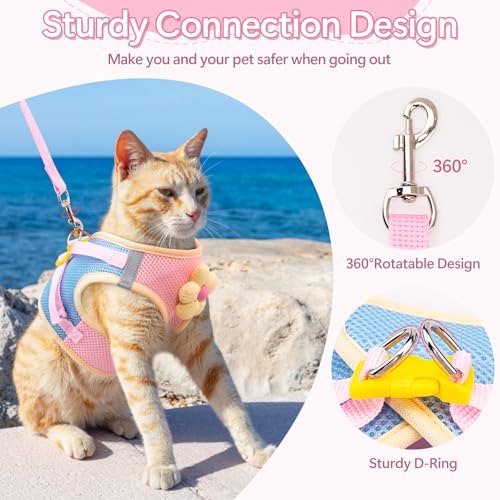 Cat Harness and Leash Set Escape Proof, Adjustable Cat Vest Harnesses Soft Kitten Harness Reflective Strips Jacket with Fl...