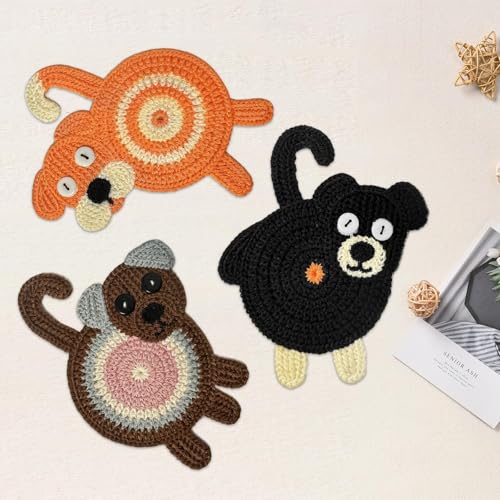 Leadiy 3Pcs/Set Coaster, Woven Creative Coasters for Dog Lovers, Gag Gifts Dog Coffee Coaster for Desk Accessories Home De...