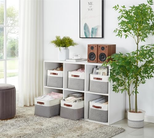DECOMOMO Storage Baskets for Shelves - Fabric Storage Bins, Linen Closet Organizers and Storage (Grey & White, Large - 1 P...