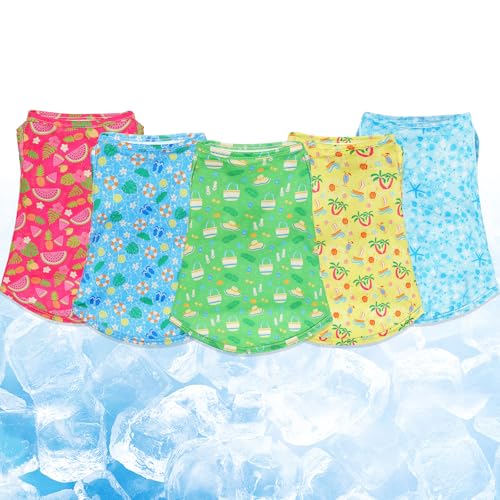 Dansydaisy 5 Pack Dog Cooling Shirts Quick Dry Vest Mesh Breathable Instant Cooling Dog Vest Lightweight Summer Beach Hawa...