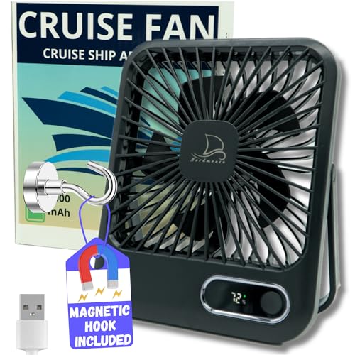Cruise Fan Cabin Approved - Magnetic Hook Included To Hang On Walls - Portable USB Rechargeable & Plug-In, Timer Function...