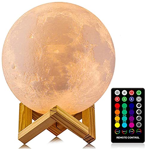 LOGROTATE Moon Lamp, 16 Colors LED Night Light for Kids 3D Printing Moon Light with Stand& Remote/Touch Control & Timing, ...