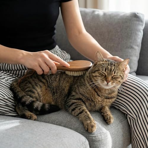 TAKAVU Natural White Boar Bristle Cat Brush - Gentle Grooming Tool for Sensitive Skin, Smoothing Fur & Healthy Shine - Sof...