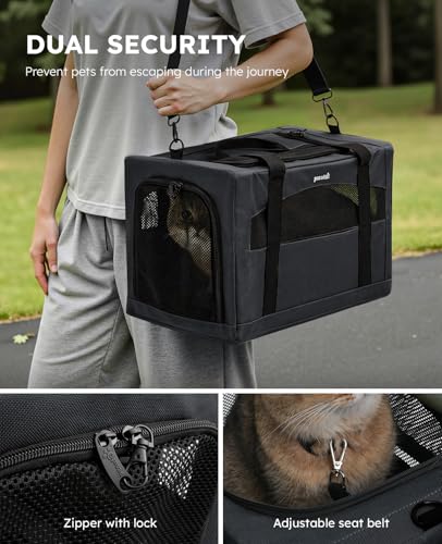 Pecute Cat Carrier Stable, Pet Carrier with Hidden Anxiety Relief Partition & Stable Steel Frame, Safe Cat Carrier for Car...